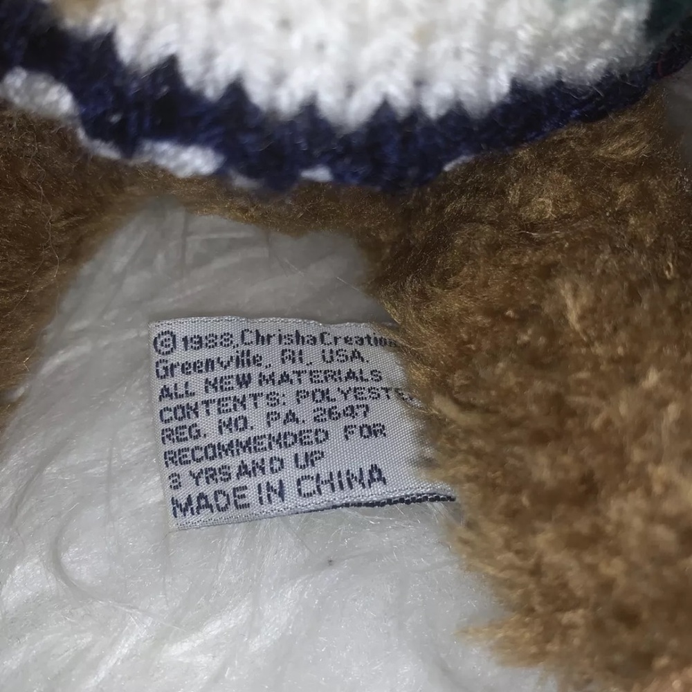 Vintage 1988 Chrisha Playful Plush Brown Teddy Bear 8" Knitted Sweater D1 - Picture 5 of 6